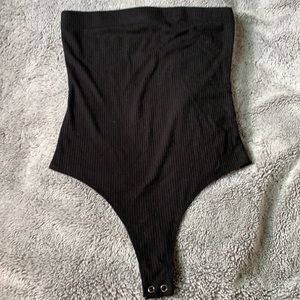 Strapless Black Ribbed One Suit